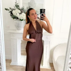 LONGUE ROBE DOS NU CHOCO SATIN