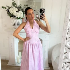 LONGUE ROBE DOS NU PINK VICHY