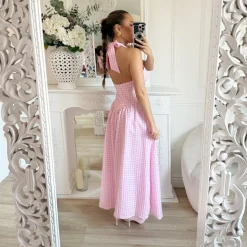 LONGUE ROBE DOS NU PINK VICHY