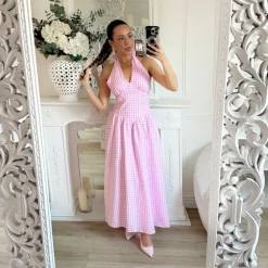 LONGUE ROBE DOS NU PINK VICHY