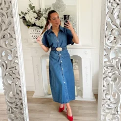 LONGUE ROBE EN JEAN AVEC CEINTURE