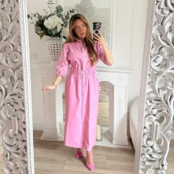 LONGUE ROBE EN JEAN ROSE