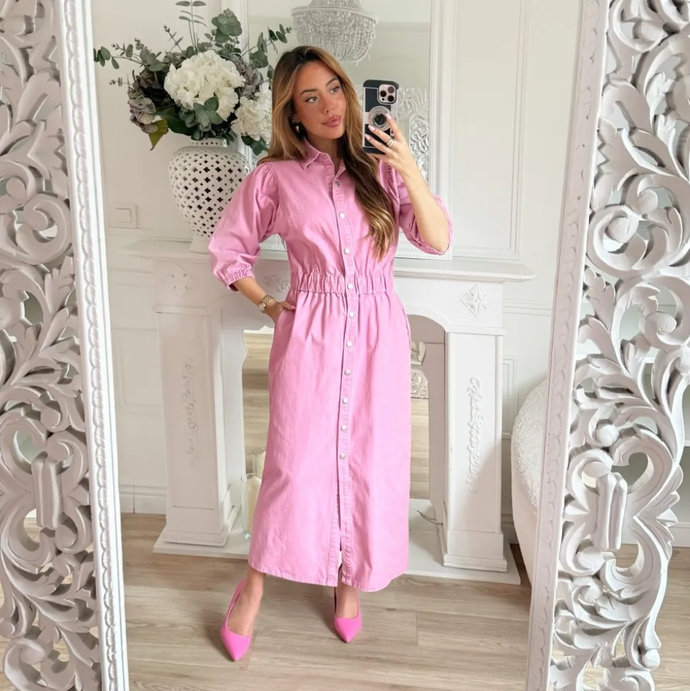 LONGUE ROBE EN JEAN ROSE
