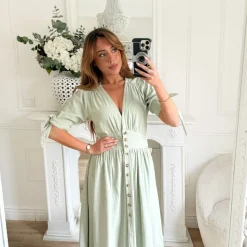 LONGUE ROBE EN JEAN VERT SAUGE