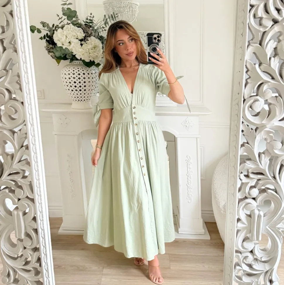 LONGUE ROBE EN JEAN VERT SAUGE