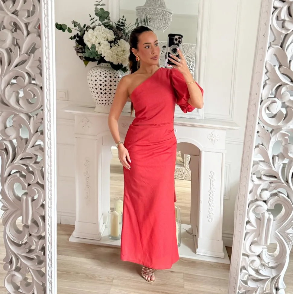 LONGUE ROBE EN LIN MONOMANCHE TERRACOTA