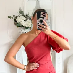 LONGUE ROBE EN LIN MONOMANCHE TERRACOTA