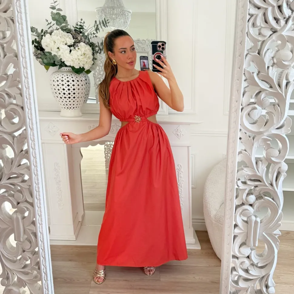 LONGUE ROBE FENTES TERRACOTA BIJOUX