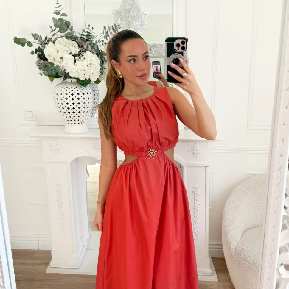 LONGUE ROBE FENTES TERRACOTA BIJOUX