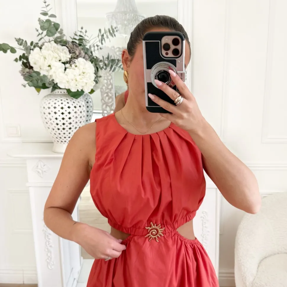 LONGUE ROBE FENTES TERRACOTA BIJOUX