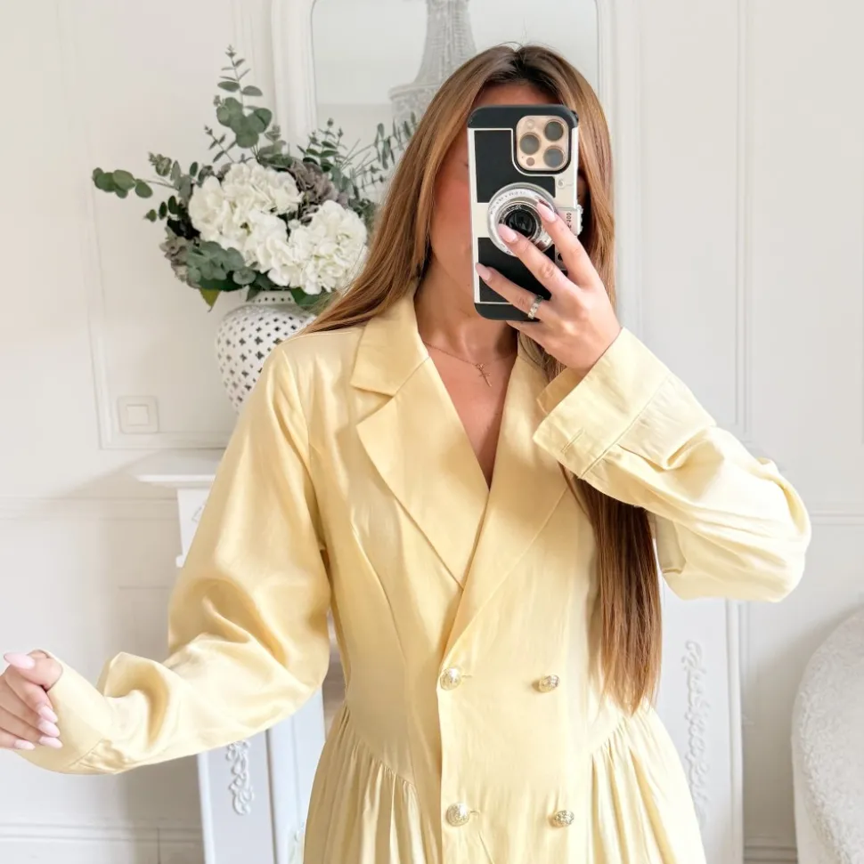LONGUE ROBE JAUNE OFFICIER BOUTONS DORÉS