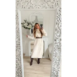 LONGUE ROBE PULL COL ROULÉ BEIGE DORIANE