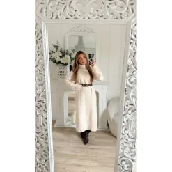 LONGUE ROBE PULL COL ROULÉ BEIGE DORIANE