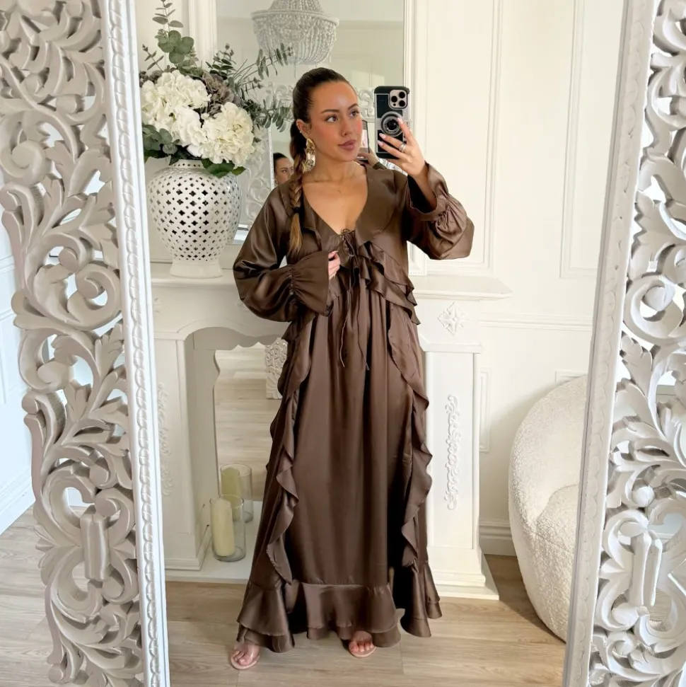 LONGUE ROBE SATIN AMPLE CHOCO