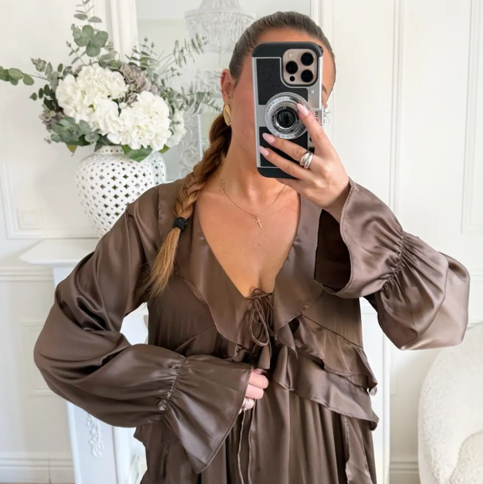LONGUE ROBE SATIN AMPLE CHOCO