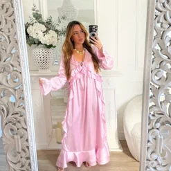 LONGUE ROBE SATIN AMPLE PINK
