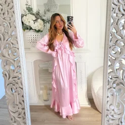 LONGUE ROBE SATIN AMPLE PINK