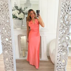 LONGUE ROBE SATIN CORAIL DOS NU