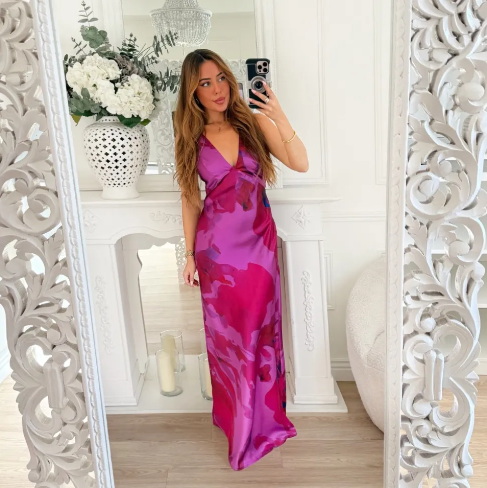 LONGUE ROBE VIOLETTE MOTIFS