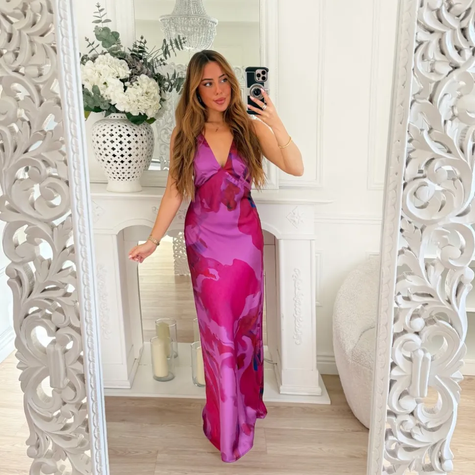 LONGUE ROBE VIOLETTE MOTIFS