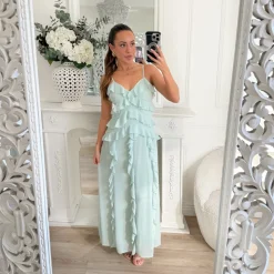 LONGUE ROBE VOLANTS AQUA