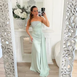 LONGUE VERT SAUGE BUSTIER STRASS