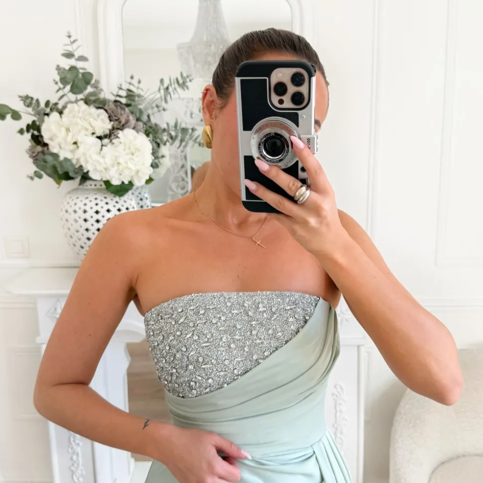 LONGUE VERT SAUGE BUSTIER STRASS