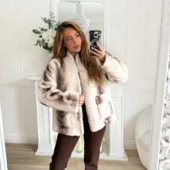 MANTEAU FOURRURE BEIGE ET CHOCO ANDRÉA