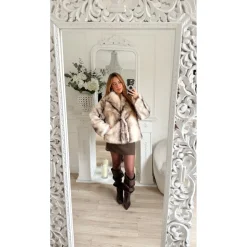 MANTEAU FOURRURE BEIGE ET CHOCO GÉRALDINE