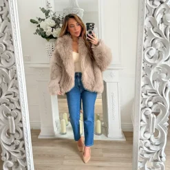 MANTEAU FOURRURE TAUPE À CAPUCHE AURORE