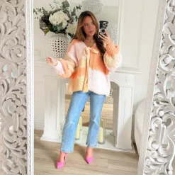 MAXI GILET BEIGE CORAIL PINK