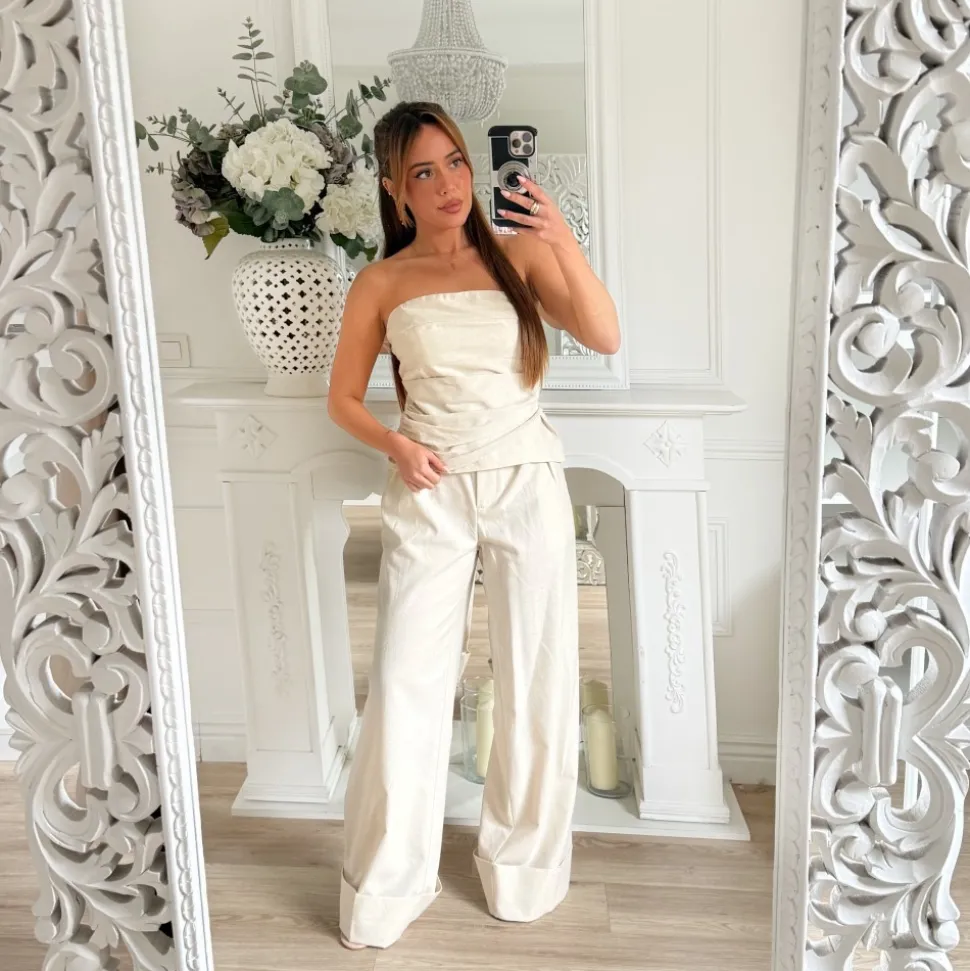 PANTALON BEIGE CHINÉ EN LIN