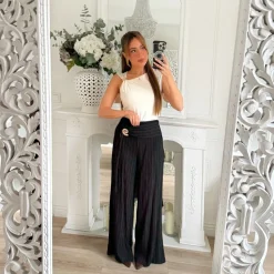 PANTALON FLUIDE PLISSÉ BLACK COQUILLAGE