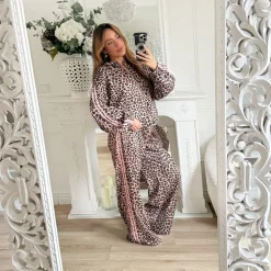 PANTALON JOGGING LÉOPARD BANDES PINK