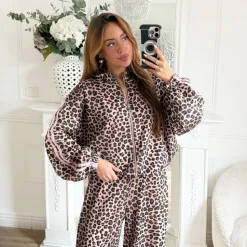 PANTALON JOGGING LÉOPARD BANDES PINK