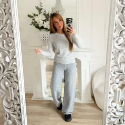 PANTALON MAILLE GRIS CLAIR