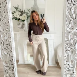 PANTALON MAILLE TAUPE LUDIVINE