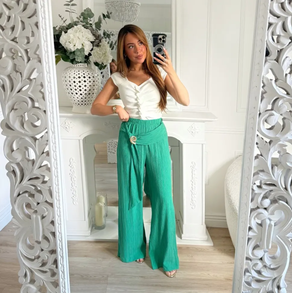 PANTALON PLISSÉ COQUILLAGE VERT