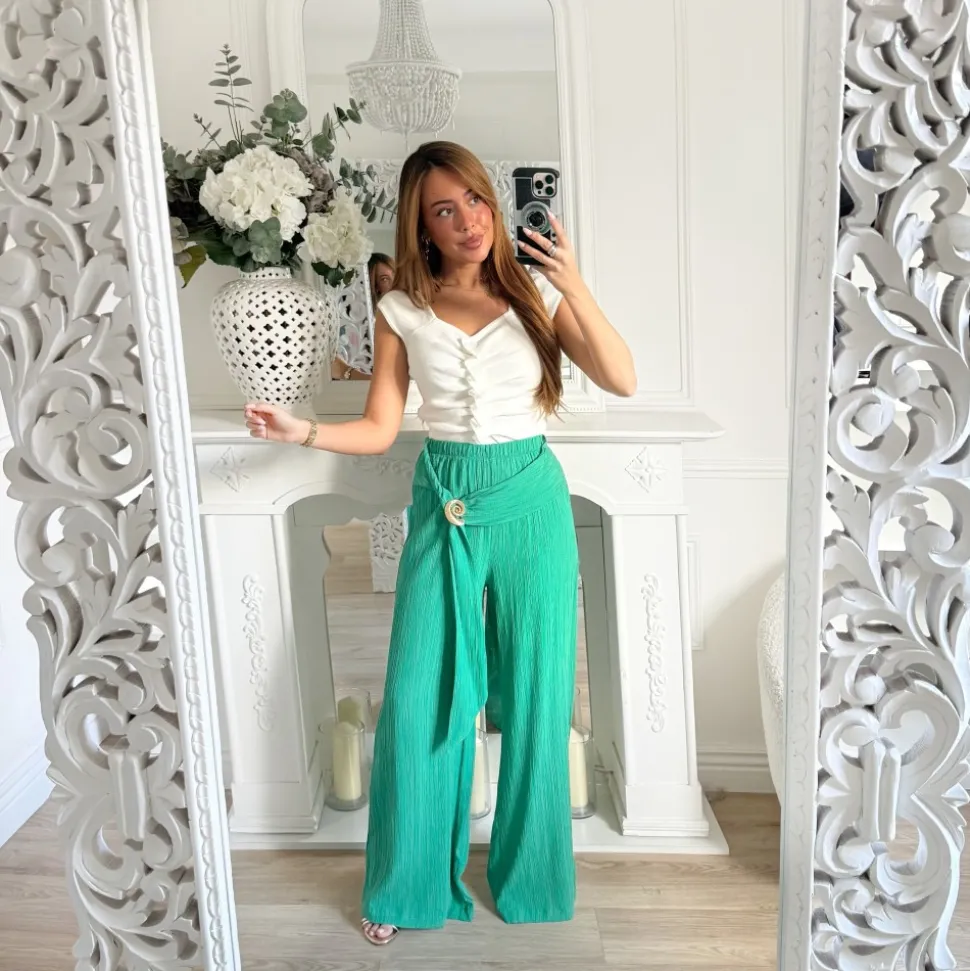 PANTALON PLISSÉ COQUILLAGE VERT