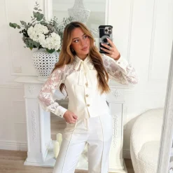 PANTALON TAILLEUR BEIGE DENTELLE