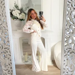 PANTALON TAILLEUR BEIGE DENTELLE