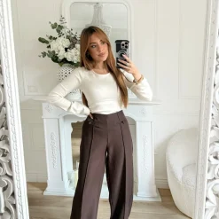 PANTALON TAILLEUR FLUIDE CHOCO KARINE
