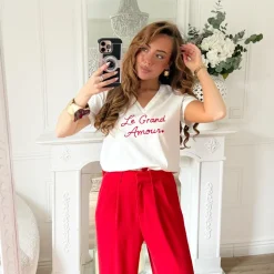 PANTALON TAILLEUR FLUIDE AMPLE ROUGE