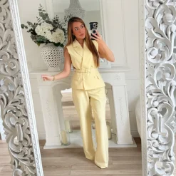 PANTALON TAILLEUR JAUNE BEURRE