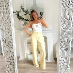 PANTALON TAILLEUR JAUNE BEURRE
