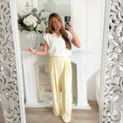 PANTALON TAILLEUR JAUNE PASTEL PREMIUM