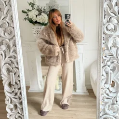 PANTALON TAUPE MAILLE CÔTELÉE LOLITA