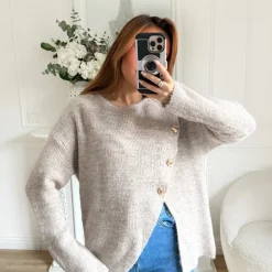 PULL BEIGE BOUTONS COEURS DORÉS BRIGITTE