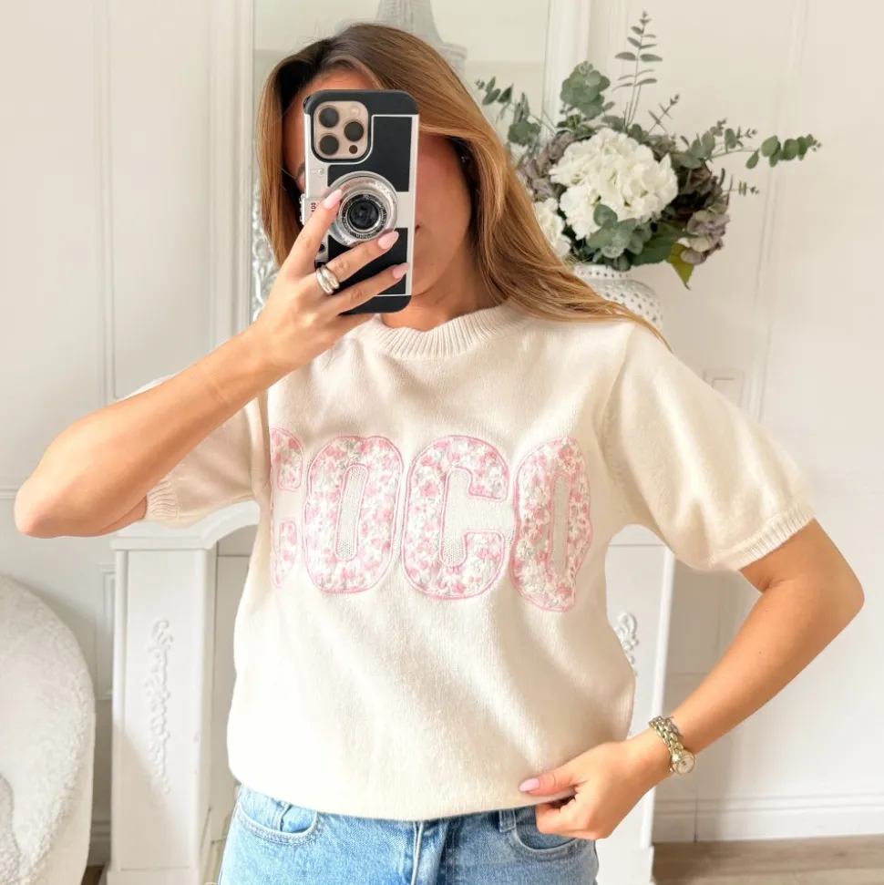 PULL BEIGE FLEURI COCO