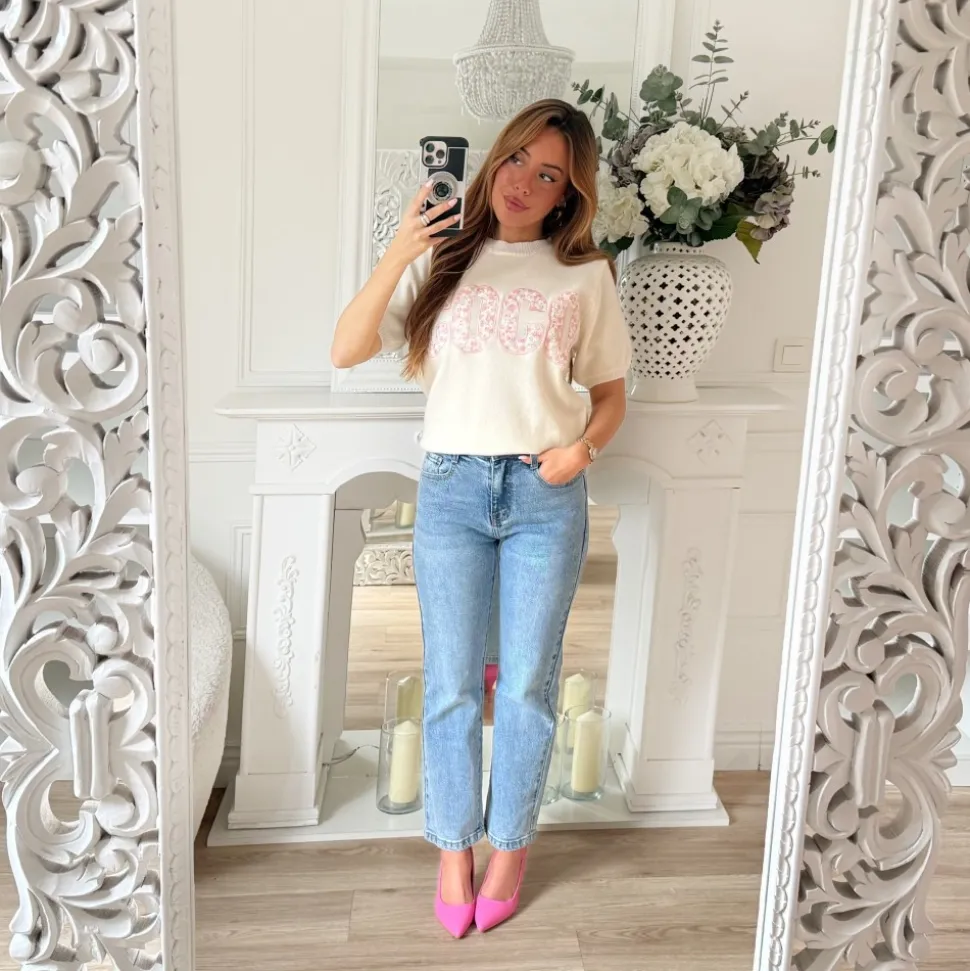 PULL BEIGE FLEURI COCO